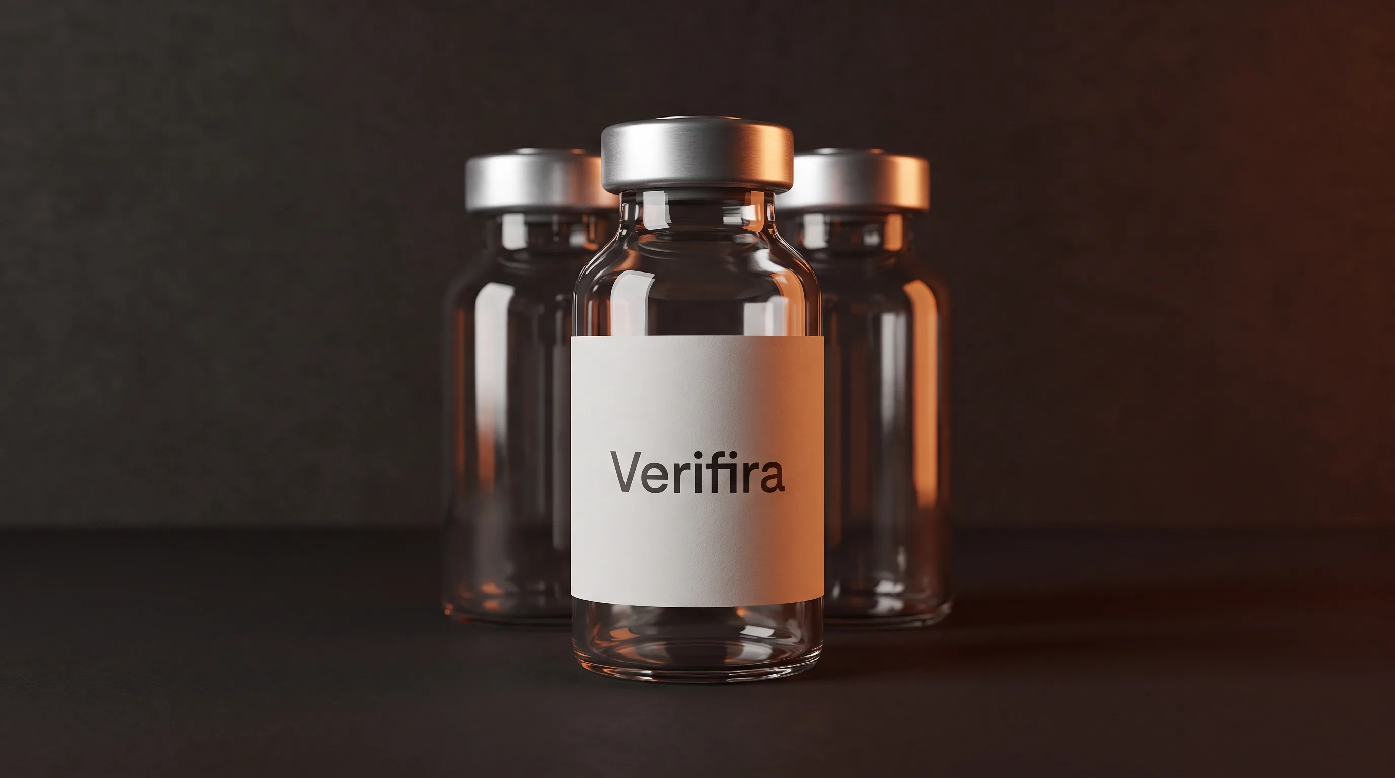 Verifira research peptide vials — studio product photography